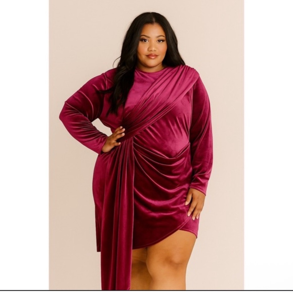 JessaKae Magenta Velvet Long Sleeve Dress